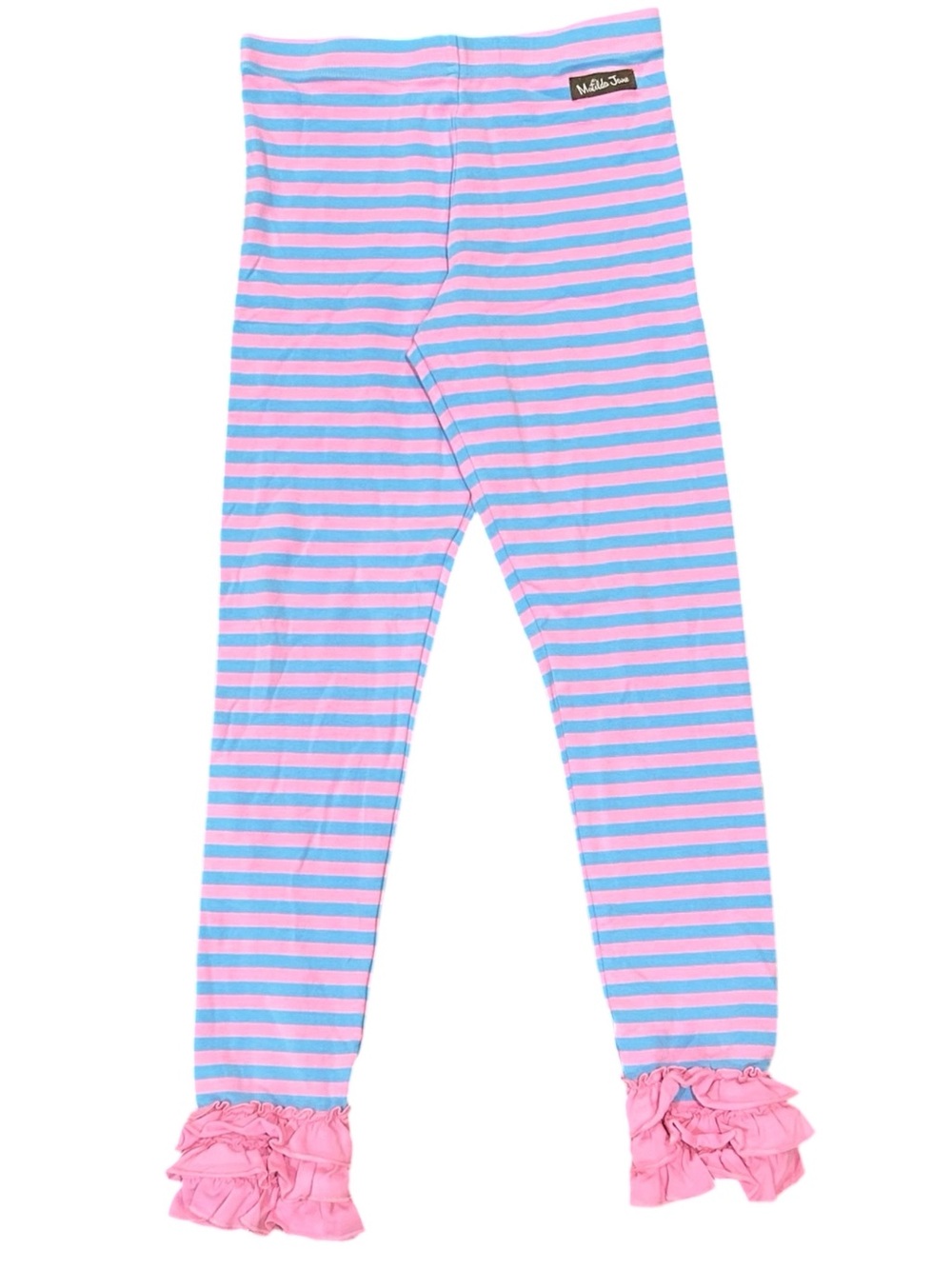 Matilda Jane La La Land Leggings Striped Ruffle Ankle Blue Pink 10 Pull On Pants